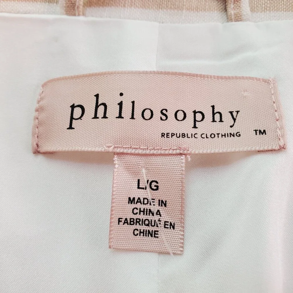 NEW Philosophy SZ L Stripe Notch Collar Long Sleeve Linen Blend Blazer Tan - Picture 9 of 12